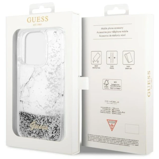 Чохол Guess Liquid Glitter Marble для iPhone 14 Pro White (GUHCP14LLCSGSGH)