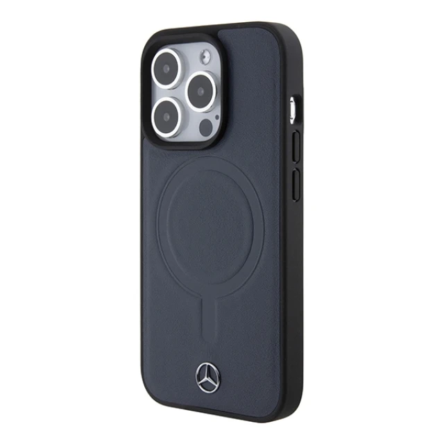 Чохол Mercedes Plain Smooth Leather для iPhone 15 Pro Navy with MagSafe (MEHMP15L23RCMV)