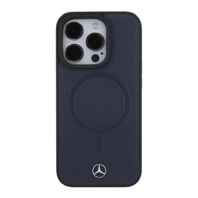 Чохол Mercedes Plain Smooth Leather для iPhone 15 Pro Navy with MagSafe (MEHMP15L23RCMV)