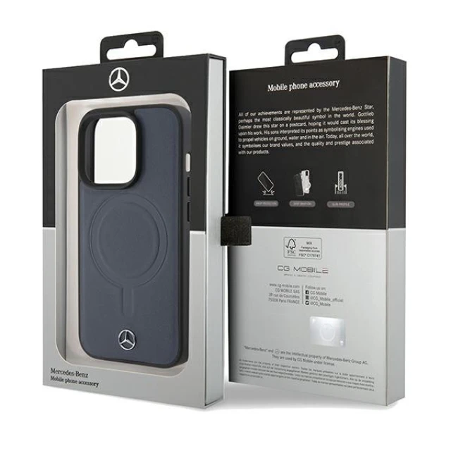 Чохол Mercedes Plain Smooth Leather для iPhone 15 Pro Navy with MagSafe (MEHMP15L23RCMV)