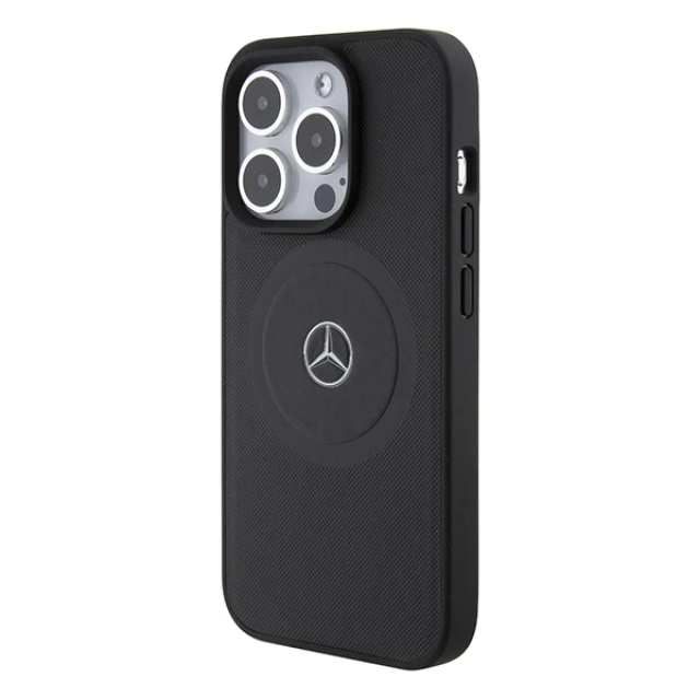 Чехол Mercedes Crossed Lines Pattern Leather для iPhone 15 Pro Black with MagSafe (MEHMP15L23RMMK)