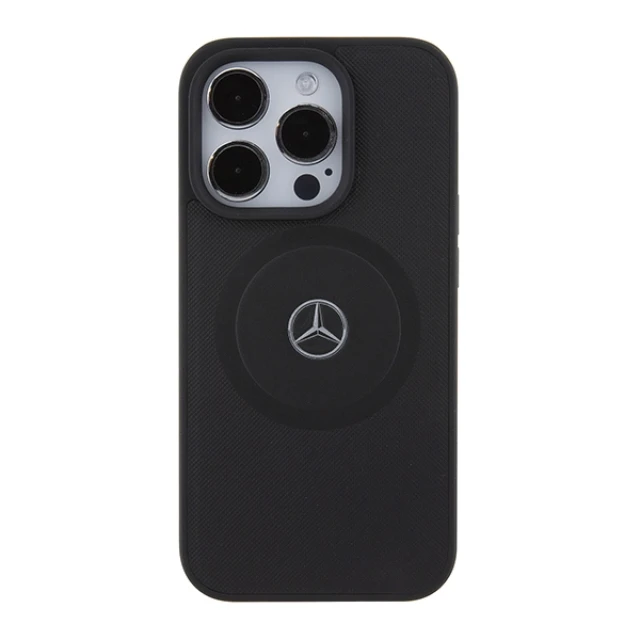 Чехол Mercedes Crossed Lines Pattern Leather для iPhone 15 Pro Black with MagSafe (MEHMP15L23RMMK)