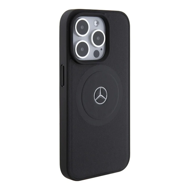 Чехол Mercedes Crossed Lines Pattern Leather для iPhone 15 Pro Black with MagSafe (MEHMP15L23RMMK)