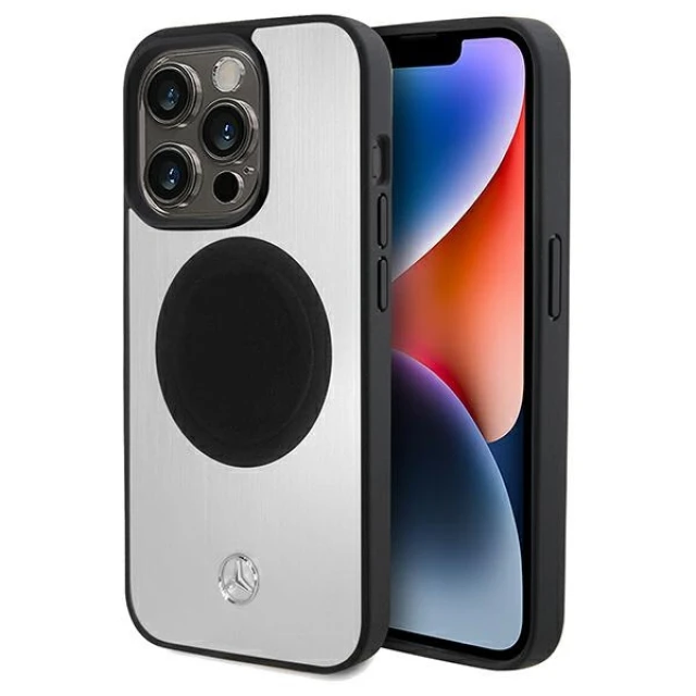 Чохол Mercedes Leather & Alu для iPhone 15 Pro Silver with MagSafe (MEHMP15L23ACMS)