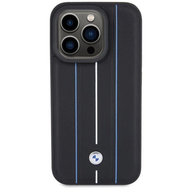 Чохол BMW Leather Stamp Blue Lines для iPhone 15 Pro Max Black (BMHCP15X22RVSK)