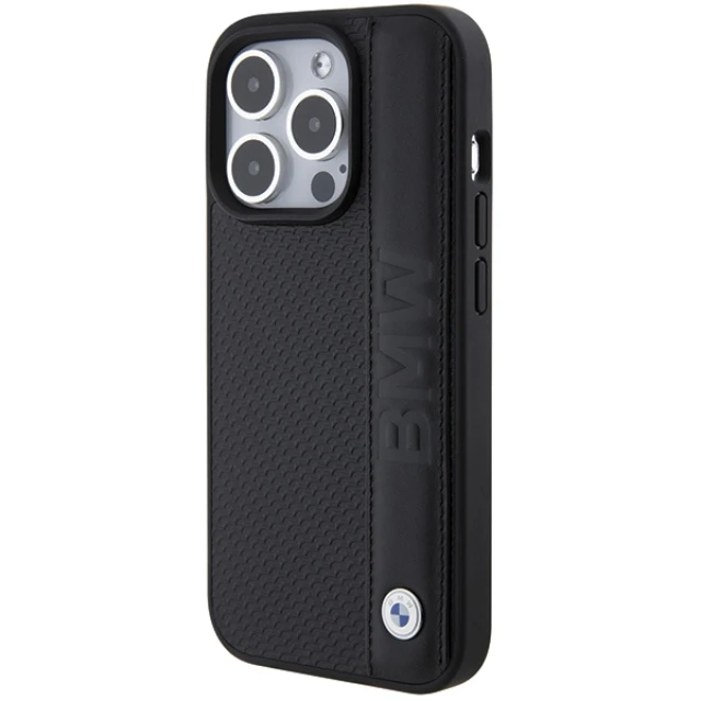 Чохол BMW Leather Textured & Stripe для iPhone 15 Pro Black (BMHCP15L22RDPK)