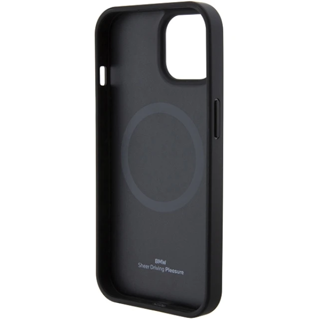 Чохол BMW Leather Hot Stamp для iPhone 15 Plus Black with MagSafe (BMHMP15MSLLBK)