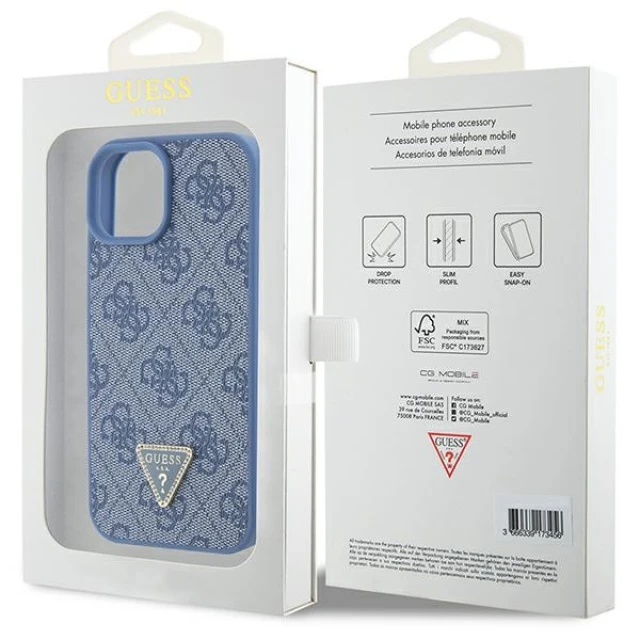 Чохол Guess Leather 4G Triangle Strass для iPhone 15 Blue (GUHCP15SP4TDPB)