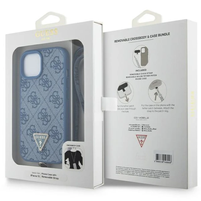Чохол Guess Crossbody 4G Metal Logo для iPhone 15 Blue (GUHCP15SP4TDSCPB)