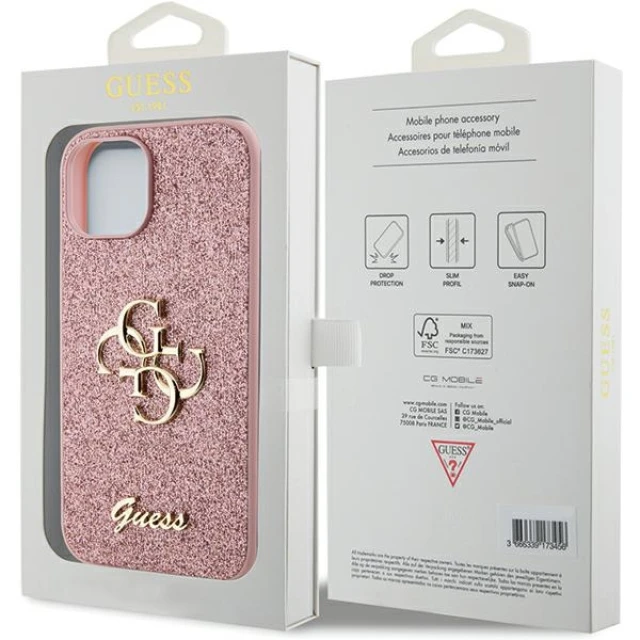 Чохол Guess Glitter Script Big 4G для iPhone 15 Pink (GUHCP15SHG4SGP)