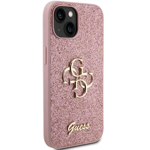 Чохол Guess Glitter Script Big 4G для iPhone 15 Plus Pink (GUHCP15MHG4SGP)