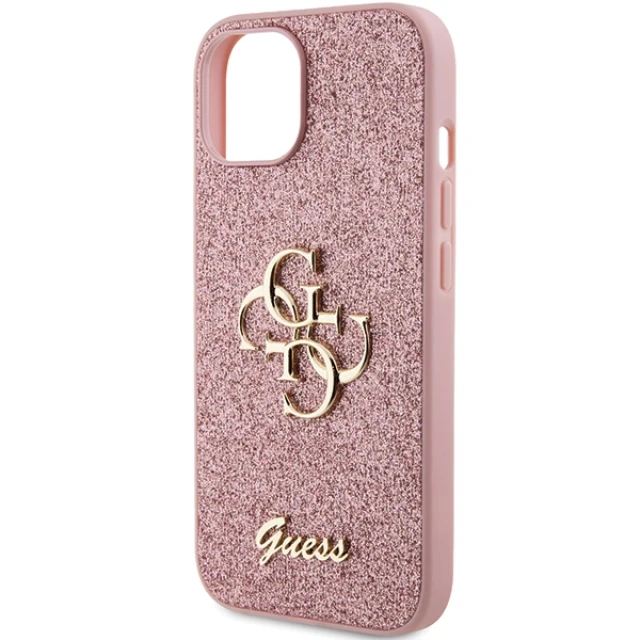 Чохол Guess Glitter Script Big 4G для iPhone 15 Plus Pink (GUHCP15MHG4SGP)