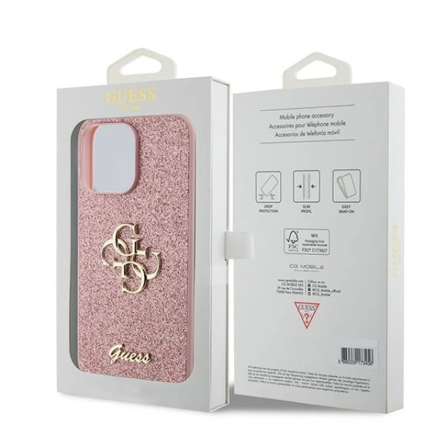 Чохол Guess Glitter Script Big 4G для iPhone 15 Pro Pink (GUHCP15LHG4SGP)