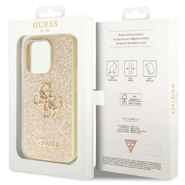 Чохол Guess Glitter Script Big 4G для iPhone 14 Pro Gold (GUHCP14LHG4SGD)
