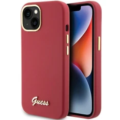 Чехол Guess Silicone Script Metal Logo & Frame для iPhone 15 Magenta (GUHCP15SSMBSLM)