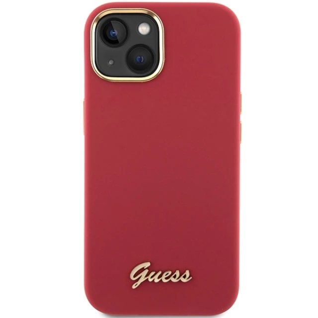 Чохол Guess Silicone Script Metal Logo & Frame для iPhone 15 Magenta (GUHCP15SSMBSLM)