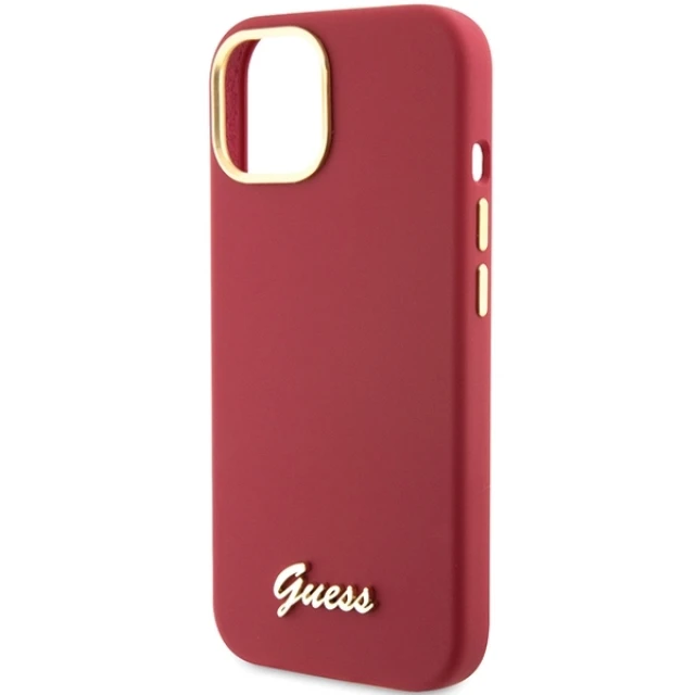 Чохол Guess Silicone Script Metal Logo & Frame для iPhone 15 Magenta (GUHCP15SSMBSLM)