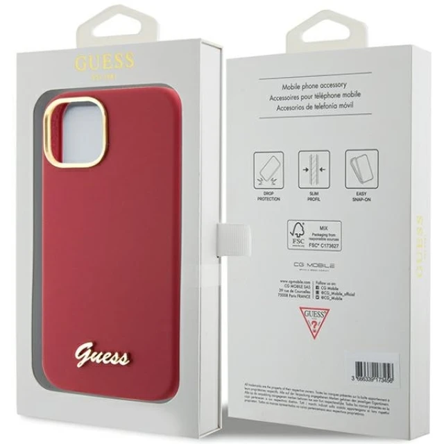 Чохол Guess Silicone Script Metal Logo & Frame для iPhone 15 Magenta (GUHCP15SSMBSLM)