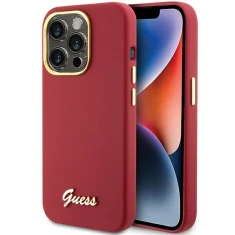 Чохол Guess Silicone Script Metal Logo & Frame для iPhone 15 Pro Magenta (GUHCP15LSMBSLM)
