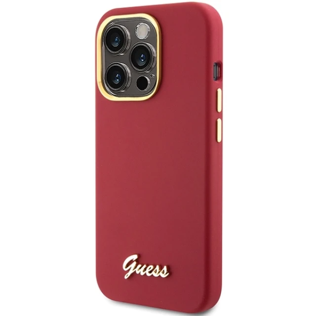 Чохол Guess Silicone Script Metal Logo & Frame для iPhone 15 Pro Magenta (GUHCP15LSMBSLM)