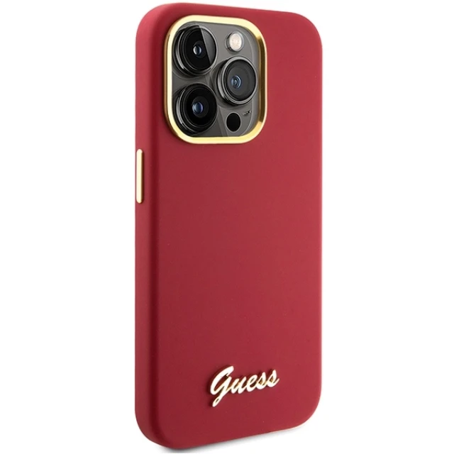 Чохол Guess Silicone Script Metal Logo & Frame для iPhone 15 Pro Magenta (GUHCP15LSMBSLM)