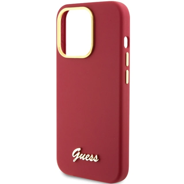 Чохол Guess Silicone Script Metal Logo & Frame для iPhone 15 Pro Magenta (GUHCP15LSMBSLM)