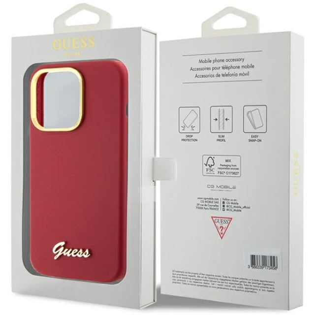 Чохол Guess Silicone Script Metal Logo & Frame для iPhone 15 Pro Magenta (GUHCP15LSMBSLM)