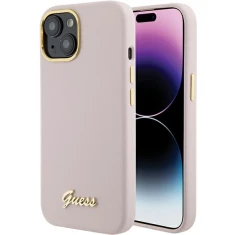 Чохол Guess Silicone Script Metal Logo & Frame для iPhone 15 Pink (GUHCP15SSMBSLP)