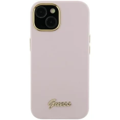 Чохол Guess Silicone Script Metal Logo & Frame для iPhone 15 Pro Max Pink (GUHCP15XSMBSLP)