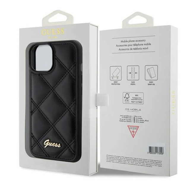 Чохол Guess Quilted Metal Logo для iPhone 15 Black (GUHCP15SPSQSQSK)
