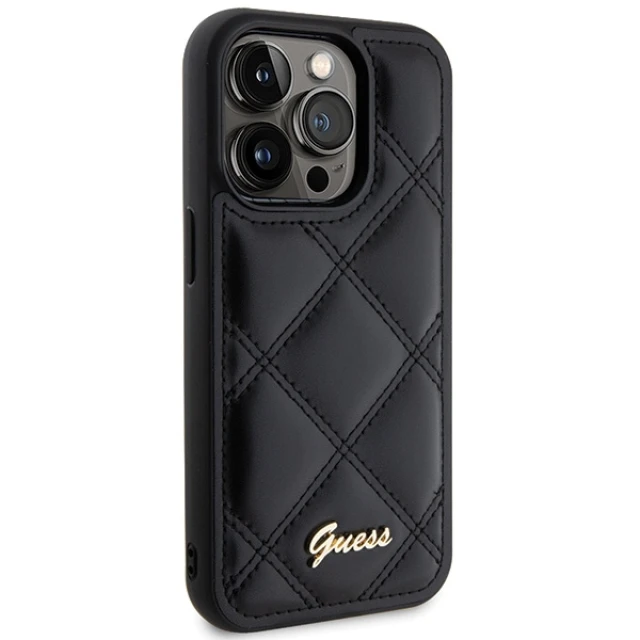 Чохол Guess Quilted Metal Logo для iPhone 15 Pro Black (GUHCP15LPSQSQSK)
