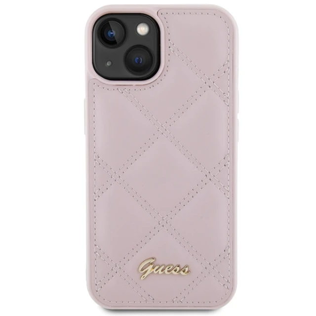 Чохол Guess Quilted Metal Logo для iPhone 15 Pink (GUHCP15SPSQSQSP)