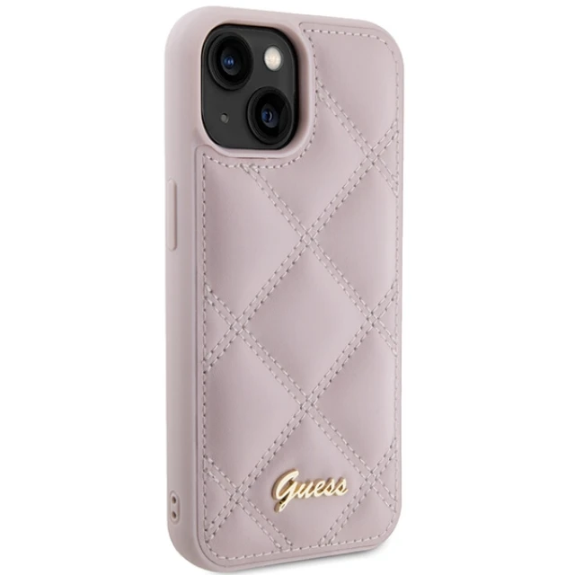 Чохол Guess Quilted Metal Logo для iPhone 15 Pink (GUHCP15SPSQSQSP)
