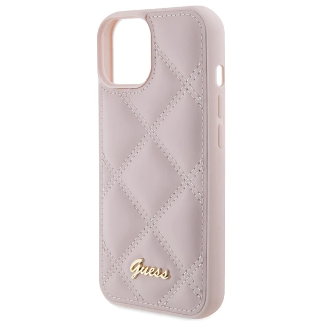 Чохол Guess Quilted Metal Logo для iPhone 15 Pink (GUHCP15SPSQSQSP)
