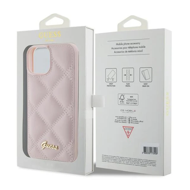 Чохол Guess Quilted Metal Logo для iPhone 15 Pink (GUHCP15SPSQSQSP)