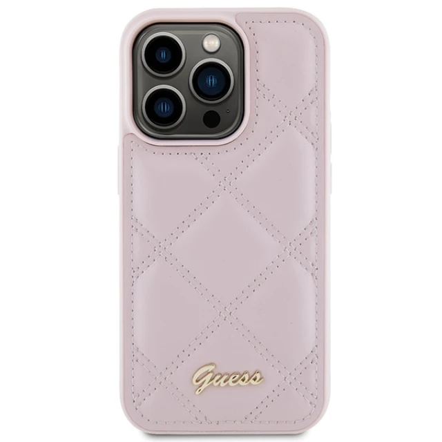 Чохол Guess Quilted Metal Logo для iPhone 15 Pro Pink (GUHCP15LPSQSQSP)