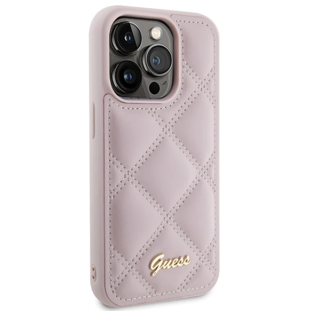 Чохол Guess Quilted Metal Logo для iPhone 15 Pro Pink (GUHCP15LPSQSQSP)
