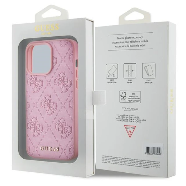 Чохол Guess Leather 4G Stamped для iPhone 15 Pro Max Pink (GUHCP15XP4EPMP)