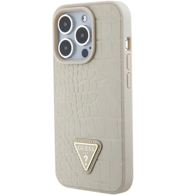 Чохол Guess Croco Triangle Logo для iPhone 15 Pro Gold (GUHCP15LPCRTHCD)