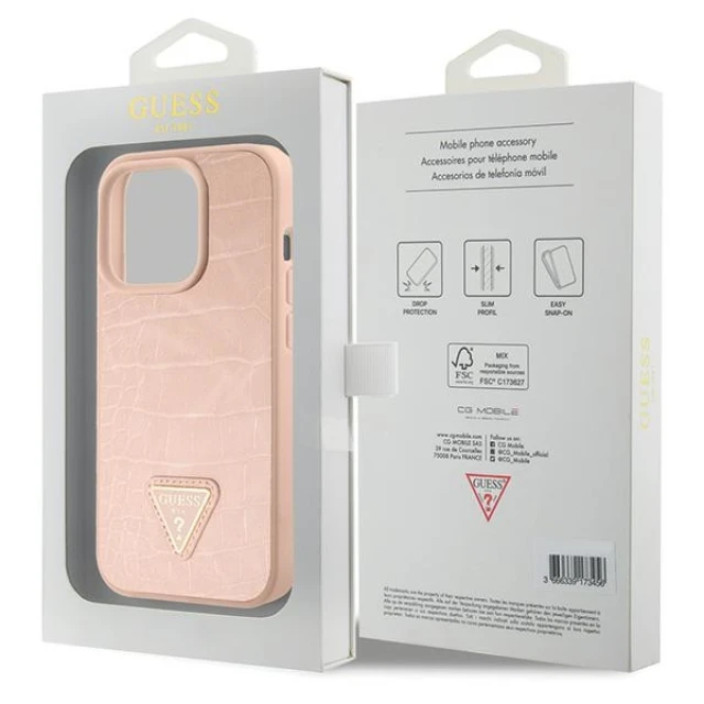Чохол Guess Croco Triangle Metal Logo для iPhone 15 Pro Pink (GUHCP15LPCRTHCP)