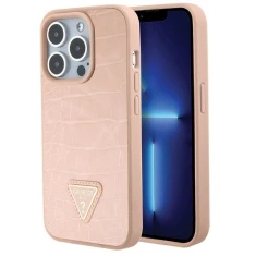 Чохол Guess Croco Triangle Metal Logo для iPhone 15 Pro Max Pink (GUHCP15XPCRTHCP)
