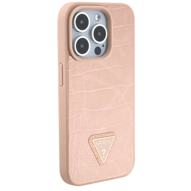 Чохол Guess Croco Triangle Metal Logo для iPhone 15 Pro Max Pink (GUHCP15XPCRTHCP)