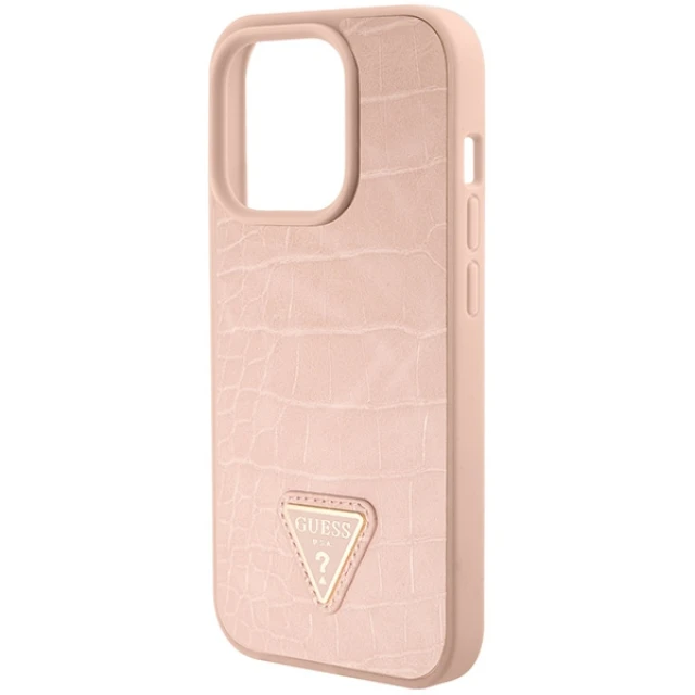 Чохол Guess Croco Triangle Metal Logo для iPhone 15 Pro Max Pink (GUHCP15XPCRTHCP)