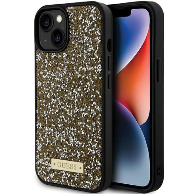 Чохол Guess Rhinestone Metal Logo для iPhone 15 Yellow (GUHCP15SPFGSBSD)