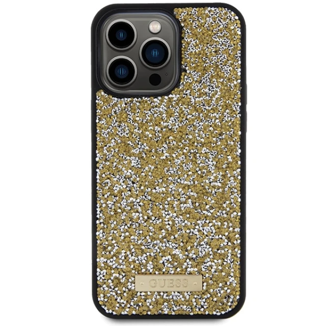 Чохол Guess Rhinestone Metal Logo для iPhone 15 Pro Yellow (GUHCP15LPFGSBSD)