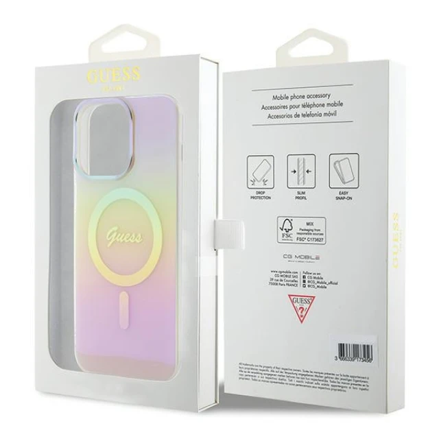 Чохол Guess IML Iridescent для iPhone 15 Pro Pink with MagSafe (GUHMP15LHITSP)