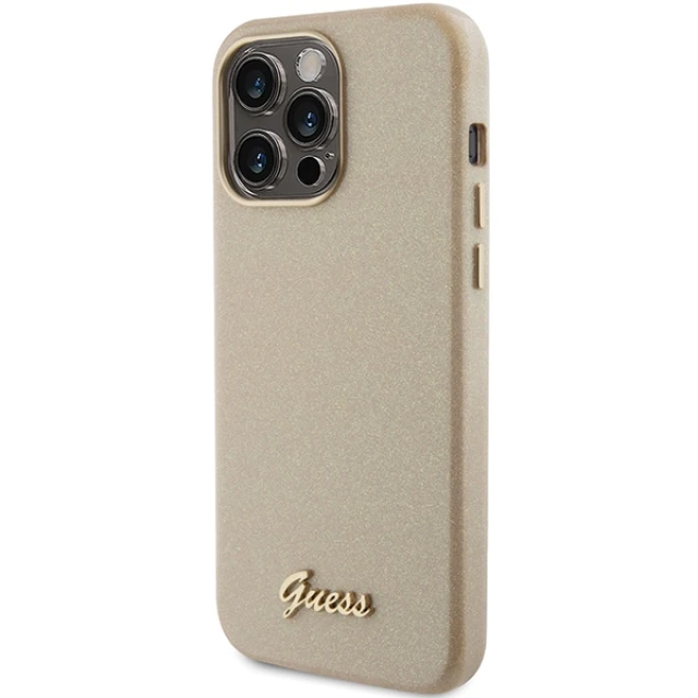 Чехол Guess Glitter Glossy Script для iPhone 15 Pro Max Light Gold (GUHCP15XPGMCSD)