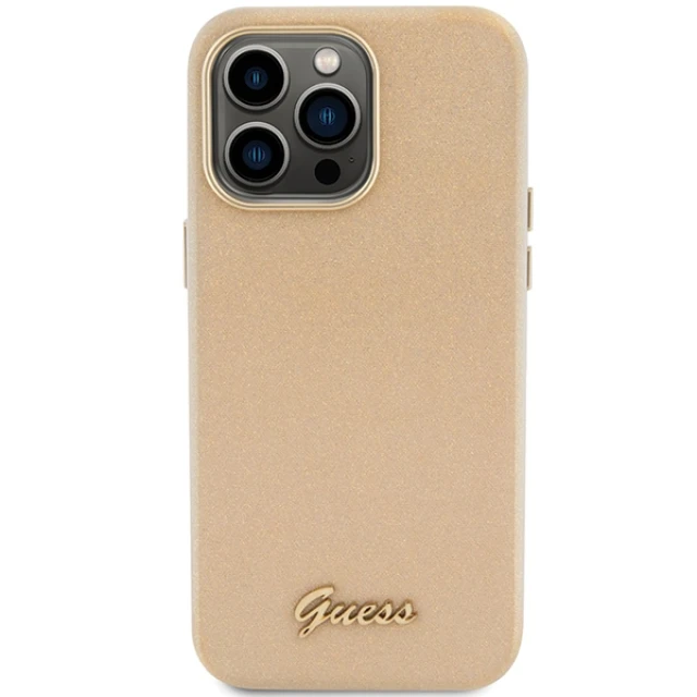 Чехол Guess Glitter Glossy Script для iPhone 15 Pro Max Light Gold (GUHCP15XPGMCSD)