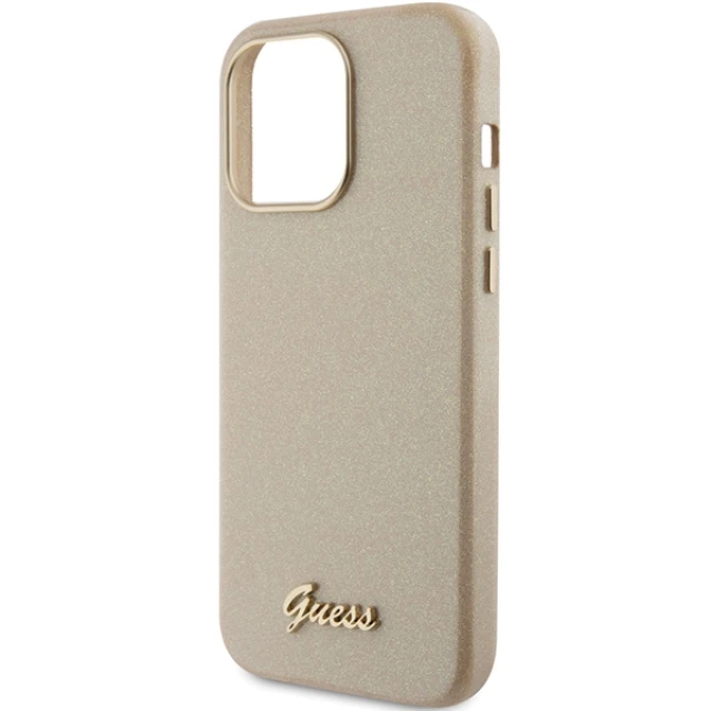 Чехол Guess Glitter Glossy Script для iPhone 15 Pro Max Light Gold (GUHCP15XPGMCSD)
