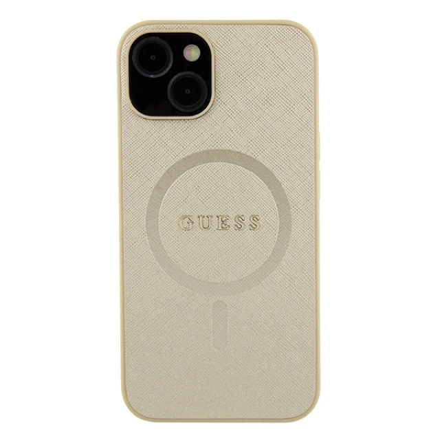 Чохол Guess Saffiano для iPhone 15 Plus Gold with MagSafe (GUHMP15MPSAHMCB)